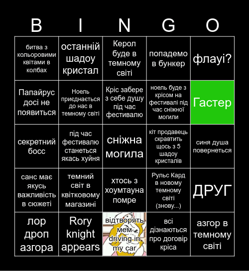 Бінго по дельтаруну чаптер 5 Bingo Card