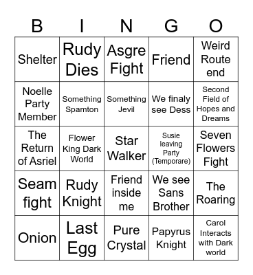 Deltarune Chapter 5 Bingo Card