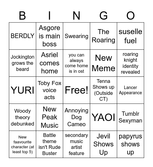 Deltarune Chapter 5 Bingo! Bingo Card