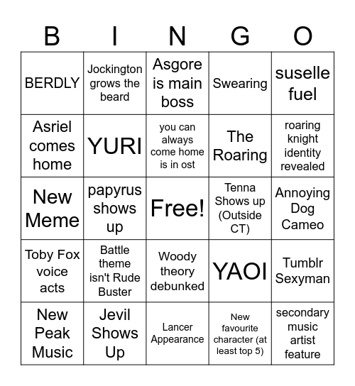 Deltarune Chapter 5 Bingo! Bingo Card