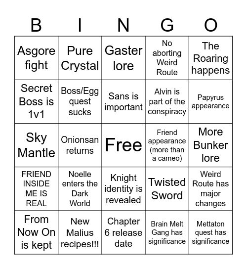Chapter 5 Bingo Card