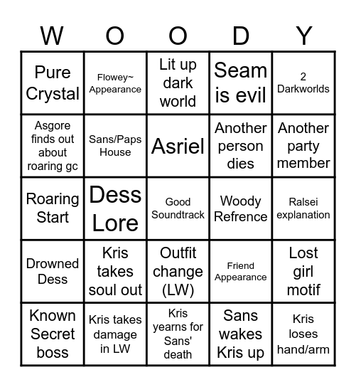 Deltarune Ch5 Bingo Card