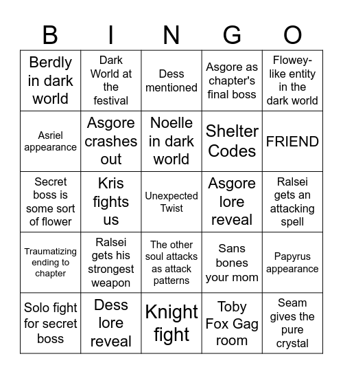 Deltarune Chapter 5 Bingo Card Bingo Card