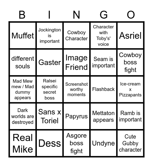 Deltarune Board Bingo Card