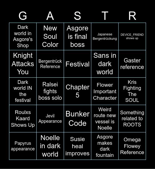 DELTARUNE CHAPTER 5 Bingo Card