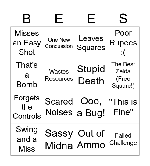 Rowan's Twilight Princess Bingo Card