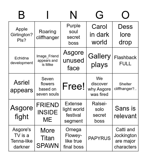 DELTARUNEEE Bingo Card