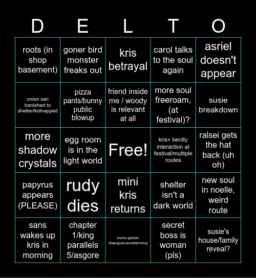 Deltarune Chapter 5 Bingo Card