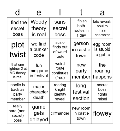 DELTARUNE TOMORROW Bingo Card