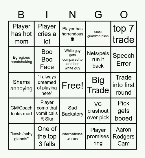 Draft Bingo Card