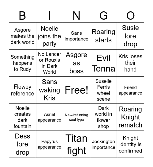 DELTARUNE Chapter 5 Bingo Card