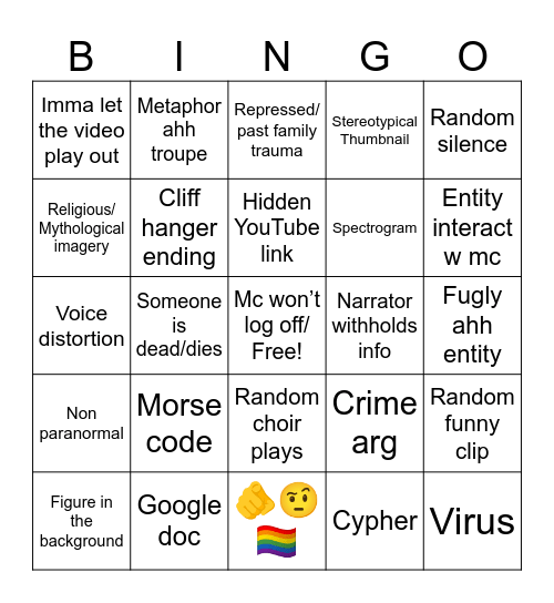 Minecraft arg Bingo Card