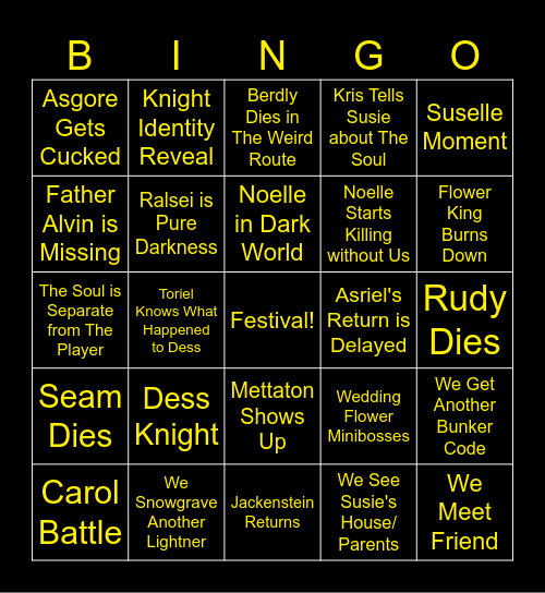 Deltarune Ch5 Bingo Card