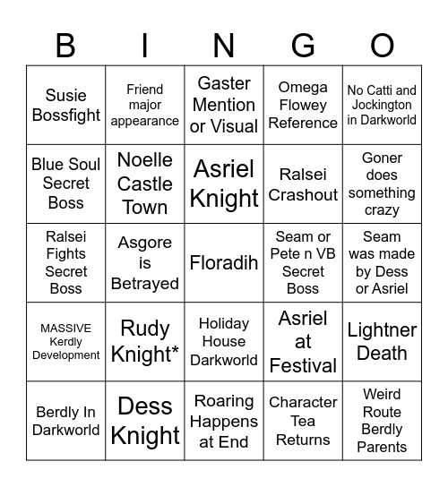 Deltarune Chapter 5 Route Bingo Card