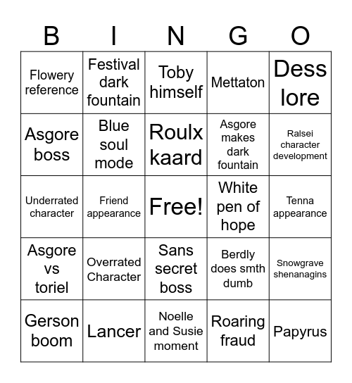 Deltarune Chapter 5 Bingo Card