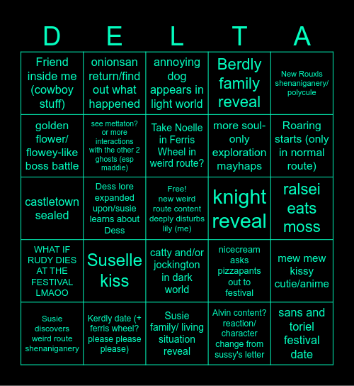 cool deltarune Bingo Card