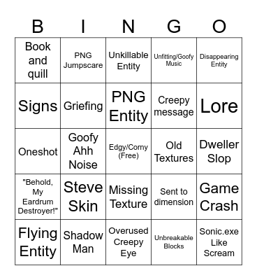 Horror Minecraft Bingo Card