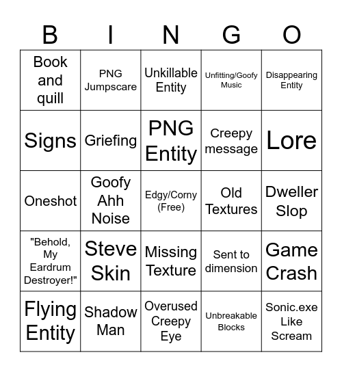 Horror Minecraft Bingo Card