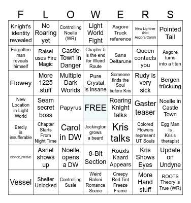 Deltarune Chapter 5 Bingo Card