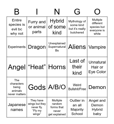 Species related bs Bingo Card