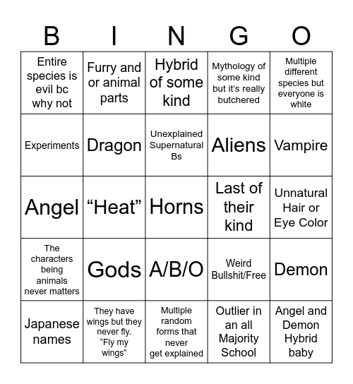 Species related bs Bingo Card