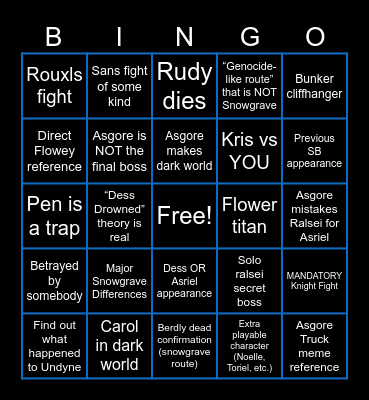 Deltarune Chapter 5 Bingo Card