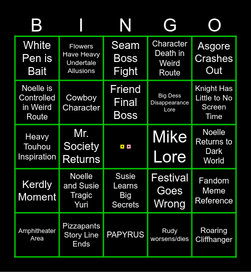 Deltarune Chapter 5 Bingo Card