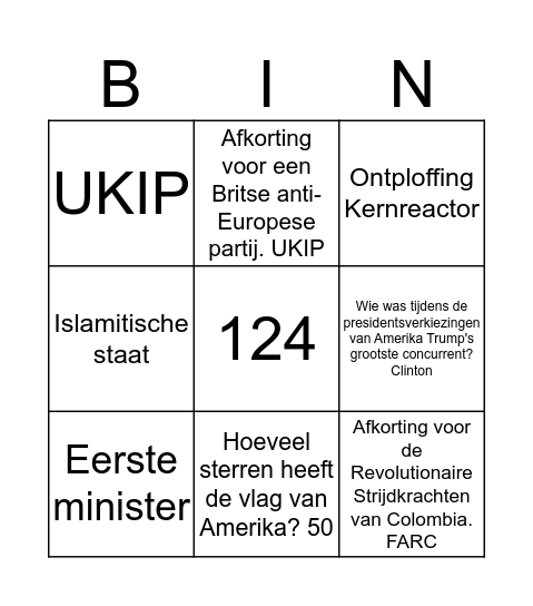 Binnen-en buitenland: Algemeen Bingo Card