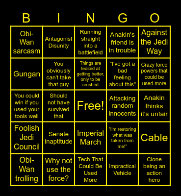 Star Wars the Clone Wars Bingo Card