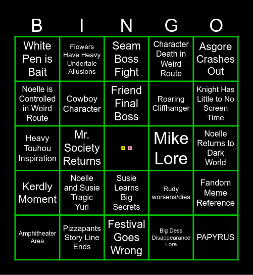 Deltarune Chapter 5 Bingo Card