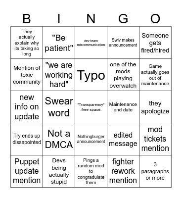 BBN Bingo Card