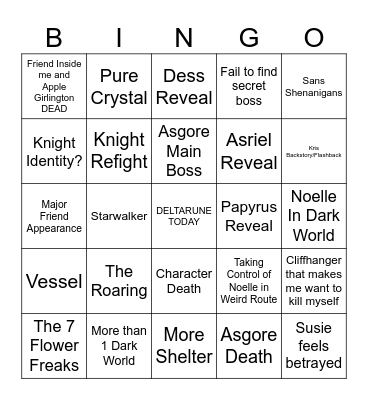 Deltarune Chapter 5 Expectations Bingo Card