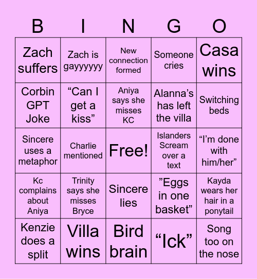 Casa Amor Bingo Card