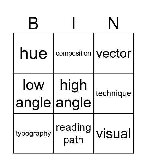 Visual Techniques Bingo Card