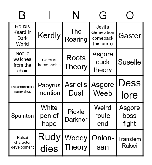 Deltarune Chapter 5 bingo Card