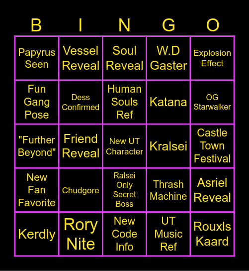 Deltarune CH 5 BINGO Card
