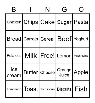 Foods Bingo Card