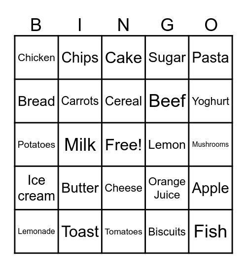 Foods Bingo Card