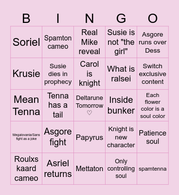 Deltarune chapter 5 Bingo Card