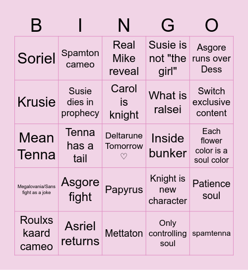 Deltarune chapter 5 Bingo Card