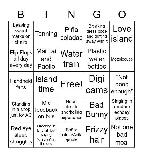 Puerto Rico Bingo Card
