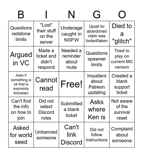 Kendrisite Bingo Card