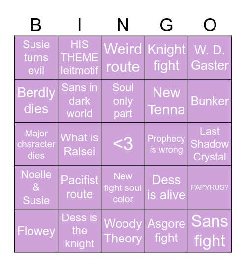 Deltarune Bingo Card