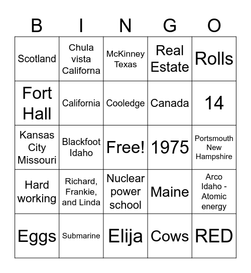 Untitled Bingo Card