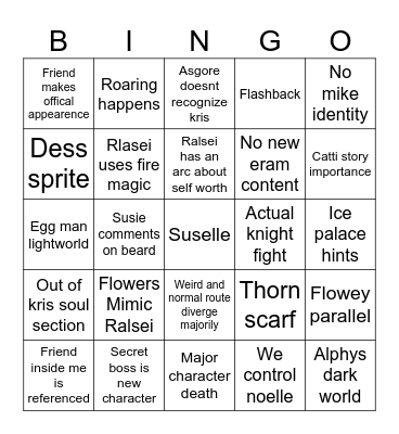 Deltarune Ch5 Bingo Card