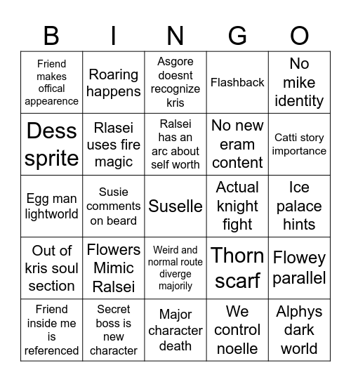 Deltarune Ch5 Bingo Card