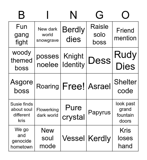 Deltarune bingo 5 Bingo Card