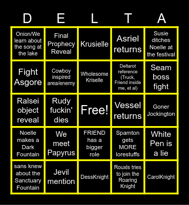 Deltarune Chapter 5 Bingo Card