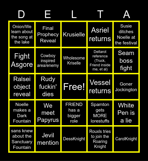 Deltarune Chapter 5 Bingo Card