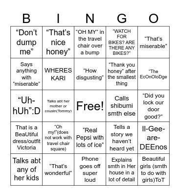 Grandma Bingo Card